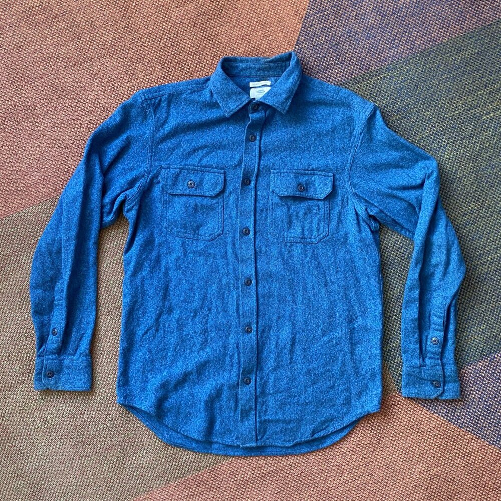 Old Navy Men's Flannel Pocket Shirt - Thick Blue Heather Button Down - Medium